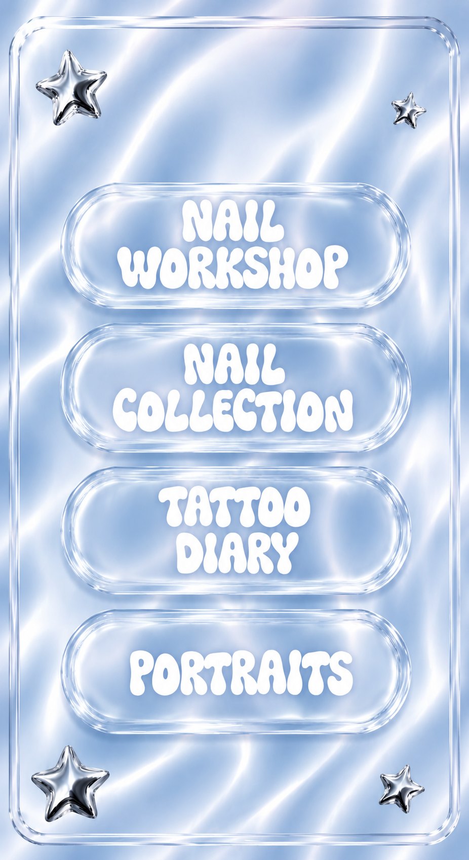 menú: nail workshop, nail collection, tattoo diary, portraits